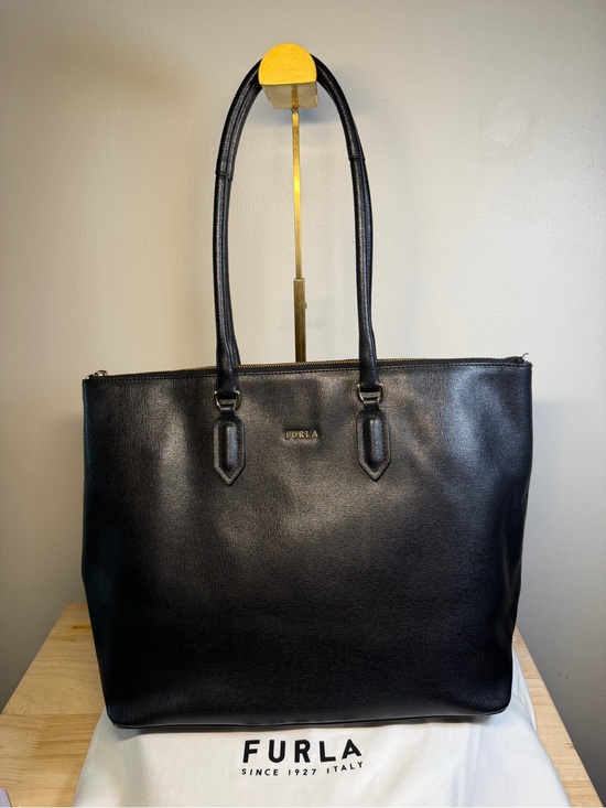 Furla Handbags - Furla Black Saffiano Zip Pouch with Gold Hardware EUC